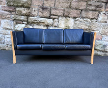 Load image into Gallery viewer, 3 Seat Black Leather Designer Sofa with a birch frame from Nordic Shop

