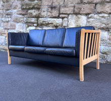 Load image into Gallery viewer, 3 Seat Black Leather Designer Sofa with a birch frame from Nordic Shop
