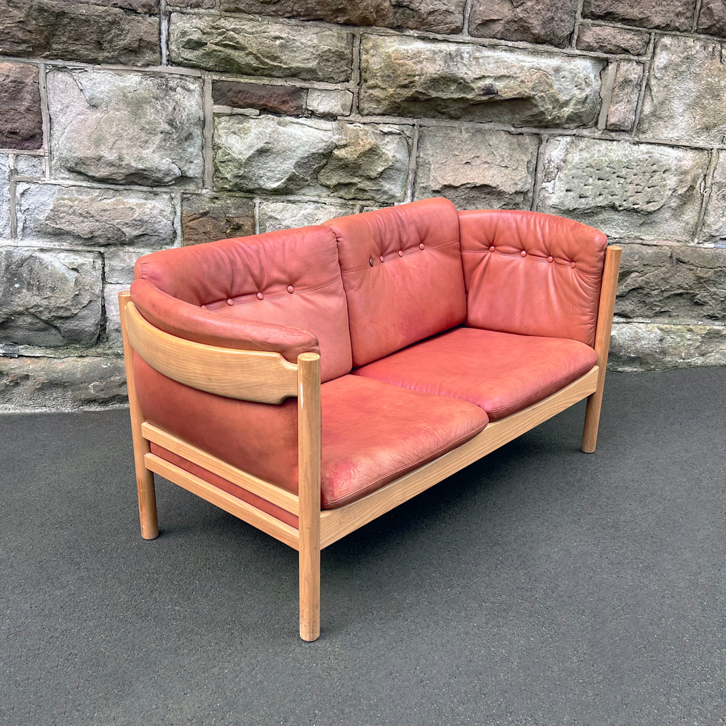 Danish Vintage 2 seat Leather & Beech Sofa