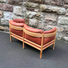 Load image into Gallery viewer, Danish Vintage 2 seat Leather &amp; Beech Sofa
