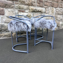 Load image into Gallery viewer, Kitchen counter stools with Mongolian sheepskin upholstered seats
